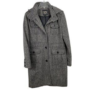 Esprit Black & White Wool Blend Hooded Lined Coat Womens Size Large